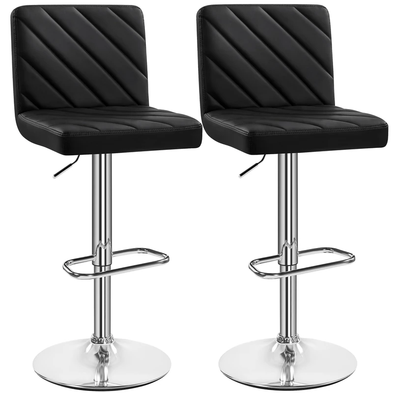 Yaheetech Bar Stools Set of 2, PU Leather Adjustable Swivel Barstools, Dining Stools with Footrest for Kitchen Island Counter/Home Bar, Black