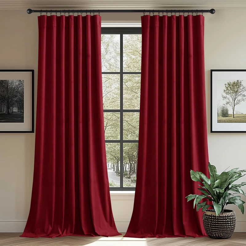 StangH Christmas Velvet Curtains 96 inches Long Heavy-Duty Large Window Drapes Room Darkening Privacy Enhancing Panels for Home Theater/Film Room/Stage, Red, 62 x 96 inches, 2 Pcs