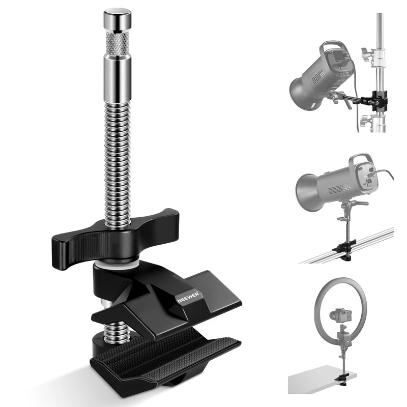 NEEWER 6" End Jaw Grip with 5/8" Stud, Steel Shaft End Grip with Adjustable Jaws, Rubber Pads for C Stand, Anti-Twist, Easy Lock Swivel Handle for Light Video LED Softbox, UA040