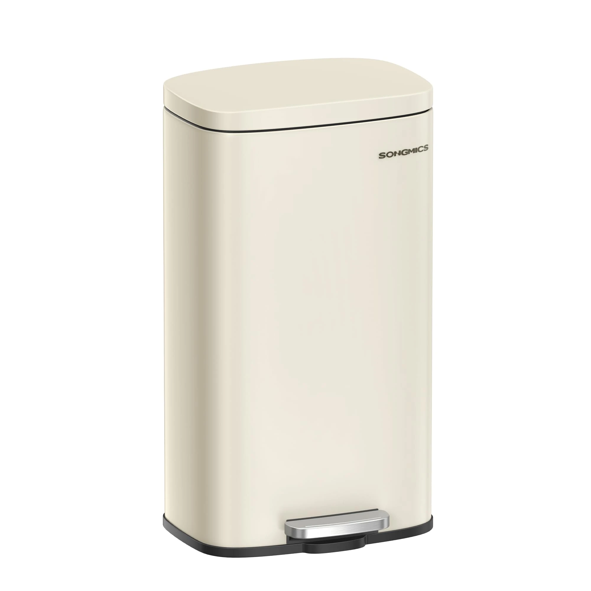 SONGMICS Kitchen Bin 8 Gallon (30 L), Pedal Rubbish Bin, Soft Close, Step-On Pedal, Steel, Inner Bucket, Sand Beige LTB03A02