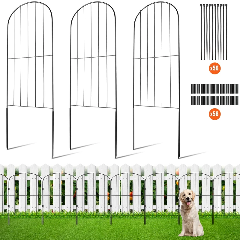VEVOR Garden Fence, No Dig Fence 24''(H) x13''(L) Animal Barrier Fence, Underground Decorative Garden Fencing with 2 inch Spike Spacing, Metal Dog Fence for The Yard and Outdoor Patio, 28 Pack