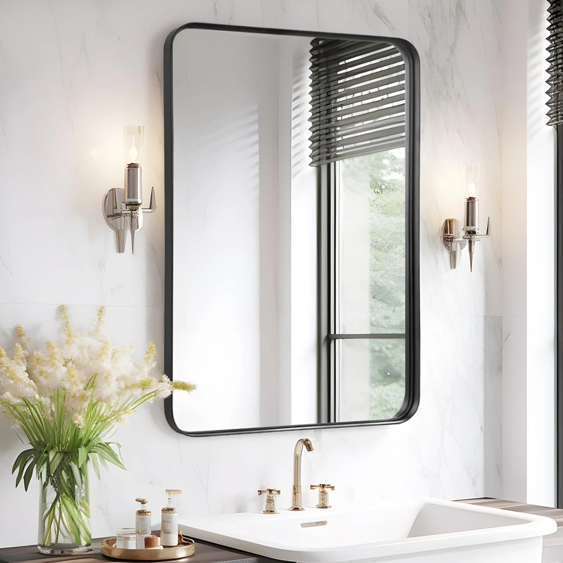 Fabuday Bathroom Mirror for Over Sink - 24x36 Inch Black Matte Framed Rectangle Mirror for Bathroom, Black Vanity Wall Mirror for Restroom, Farmhouse, Entryway, Hangs Vertically or Horizontally