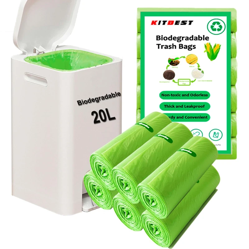 Biodegradable Bin Bags Liner 120PCS, 20l Food Waste Bags Trash Bags Small, 20 Litre Compostable Compost Caddy Liners. Recycled Degradable Rubbish Garbage Bags for Kitchen Office, Green. 50 x 60cm