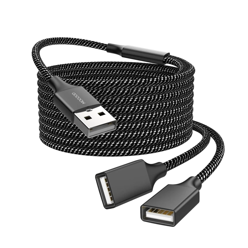 MOGOOD USB Extension Cable - USB A Male to 2 Female Splitter, Durable Nylon Braided Cord, Fast Data Transfer for Printer, Keyboard, Flash Drive