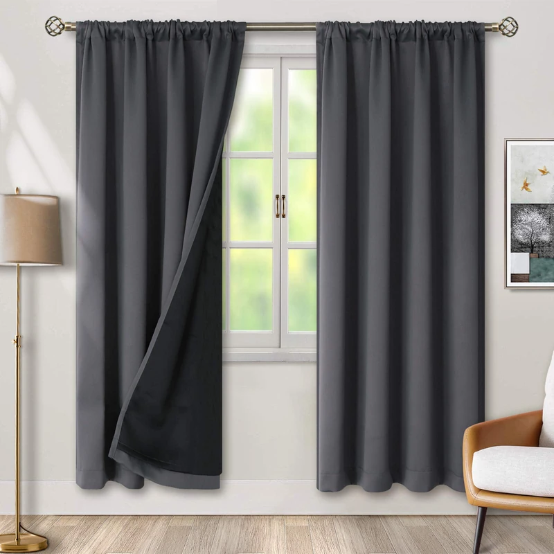 BGment Dark Grey Blackout Curtains for Bedroom 90 Inch Length, Rod Pocket Room Darkening Curtains for Living Room with Thermal Liner, Each Window Curtains 2 Panels, 52 x 90 Inch