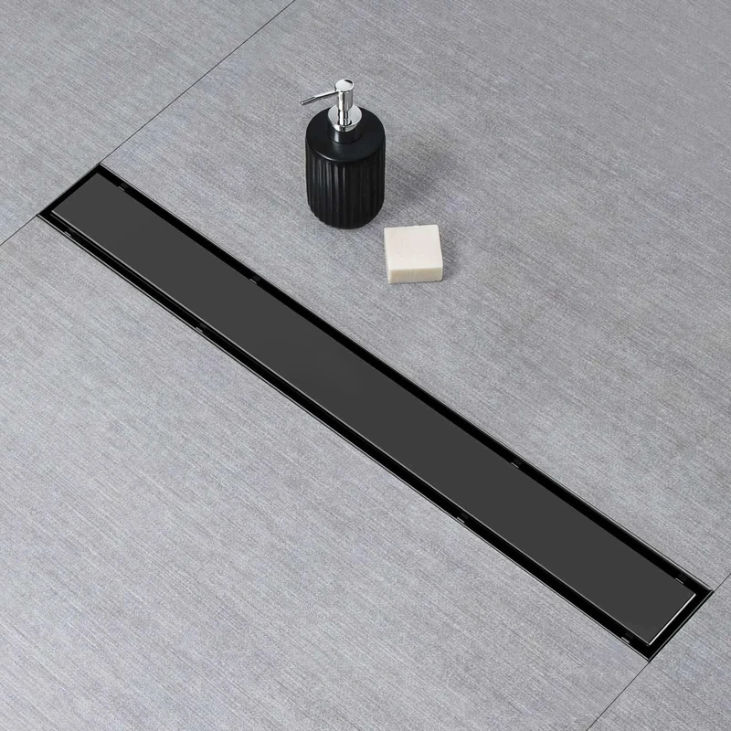SaniteModar Linear Shower Drain for Drainage, Black Shower Drain 30 inch with Flat and Tile Insert 2 in 1 Panel, 304 Stainless Steel Black Linear Shower Drain with Hair Strainer and Leveling feet
