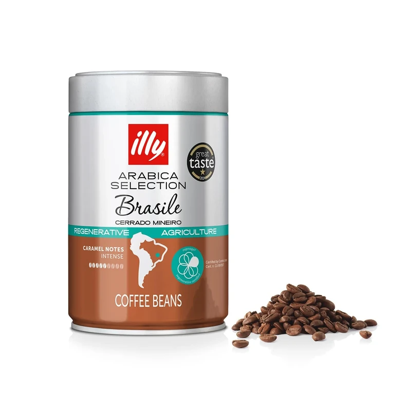illy Brazil Cerrado Mineiro Coffee Beans, Single Origin, 100% Arabica, Regenerative Agriculture Certified, Ideal for Moka Pots & Filter, 250g Tin