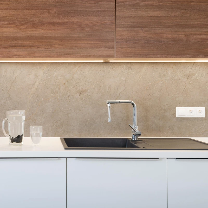 CREARREDA Kitchen Sign, Kitchen Sign, Easy to Apply, Travertine Stone Design, 260 x 60 cm, 100% Made in Italy, PVC, Fireproof and Water Resistant, for Sinks