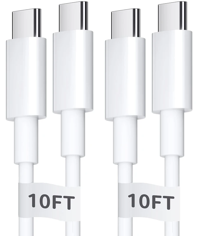 Kiuet USB C to USB C Cable 3M 2Pack, PD 60W 3A Type C Fast Charging Cable Compatible with iPhone 15 Plus Pro Max,Macbook Pro/Air, iPad Pro/Air/iPad Mini 6/Galaxy S22/S21 Ultra, Pixel 7 6 etc