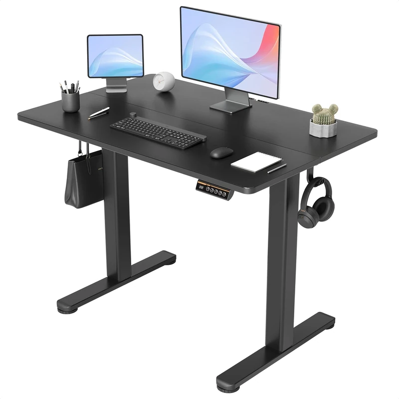 Claiks Electric Standing Desk, Adjustable Height Stand up Desk, 100x60 cm Sit Stand Home Office Desk with Splice Board, Black Frame/Black Top