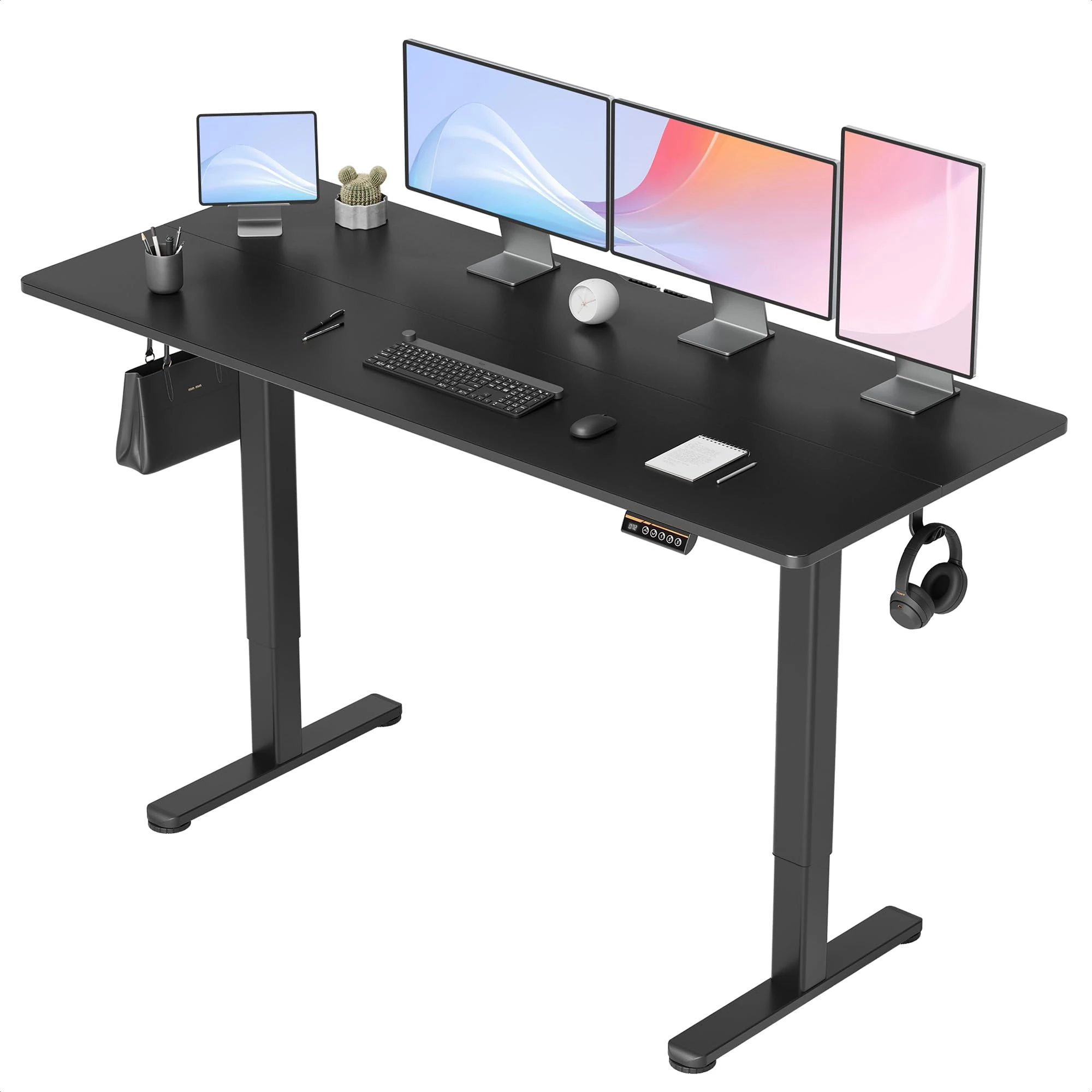 Claiks Electric Standing Desk, Adjustable Height Stand up 160x60 cm Sit Stand Home Office Desk with Splice Board, Black Frame/Black Top