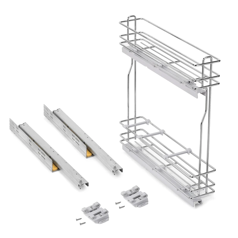 Emuca 8381011 SupraMax Pull Out Bottle Rack with Soft Close, 150mm, Chrome Plated, Steel