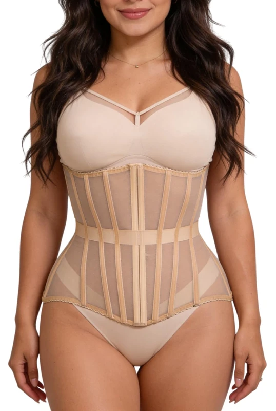 Mesh Corset Waist Trainer for Women - Underbust Corset Lace Up - Waist Cincher Shapewear - Body Shaper, Biege, XXL - Image 1