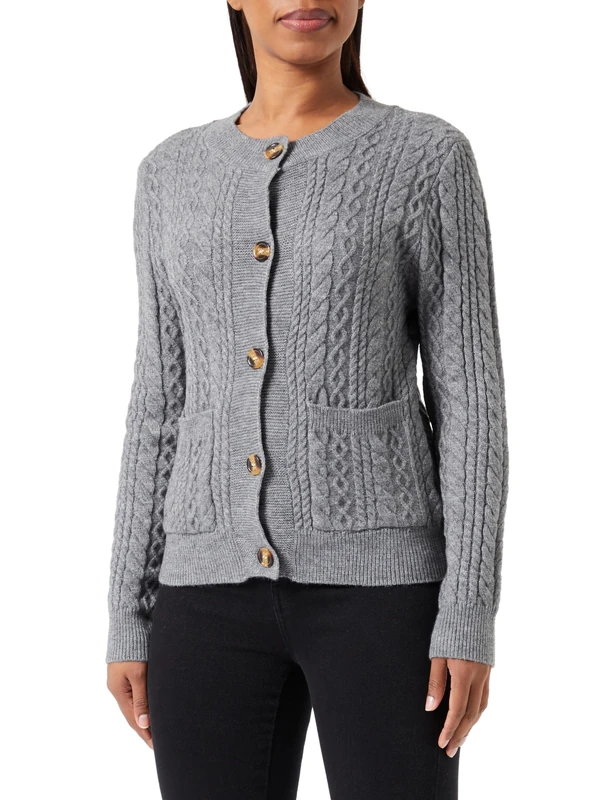 Blonda Women's Vintage Braided Chunky Knit Cardigan, Grey Melange, Size Xs/S Sweater