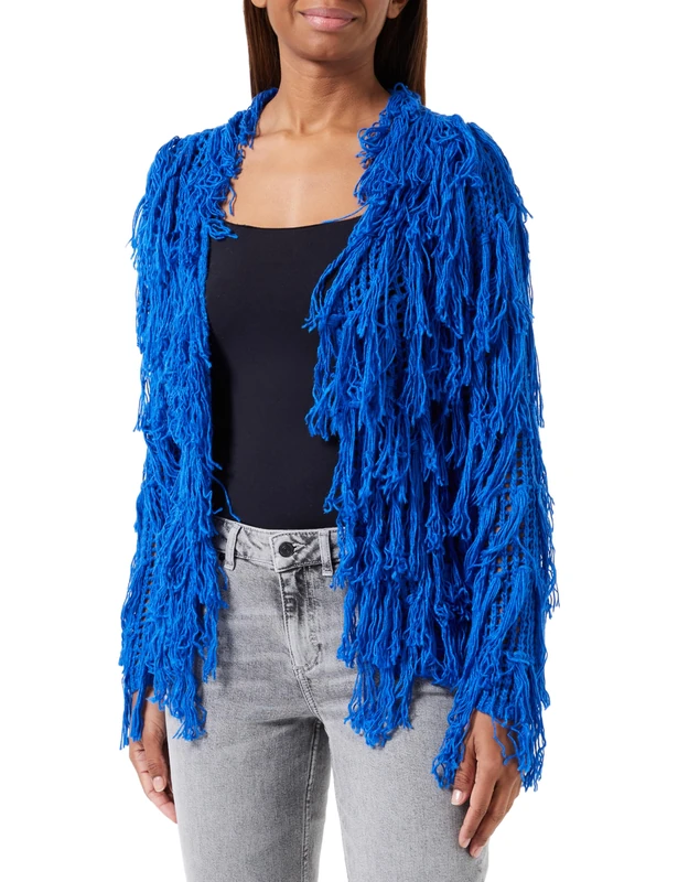IZIA Women's Handmade Crochet Neckline Made of 100% Acrylic Knitted Jumper Royal Blue Size Xs/S Cardigan Sweater