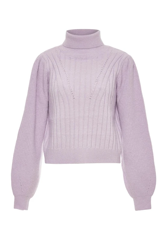 Blonda Women's Chic Vintage Turtleneck Pullover with Long Sleeves Lavender Size XL Sweater
