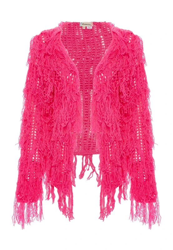 ebeeza Women's Handmade Crochet Neckline Made of 100% Acrylic Knitted Jumper Pink Size M/L Cardigan Sweater, M