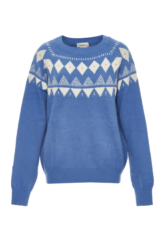 ebeeza Women's Diamond Check Jacquard Crew Neck Knit Royal Blue Xs/S Pullover Sweater - Image 1