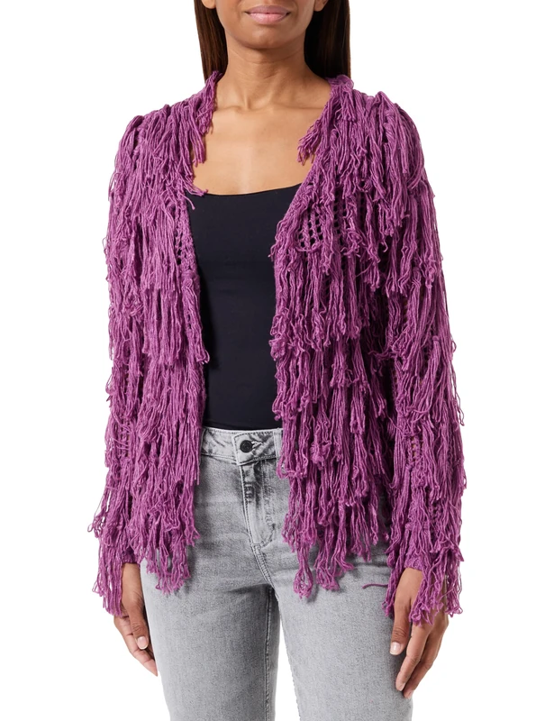 IZIA Women's Handmade Crochet Cut Out 100% Acrylic Knitted Jumper Purple Size Xs/S Cardigan Sweater
