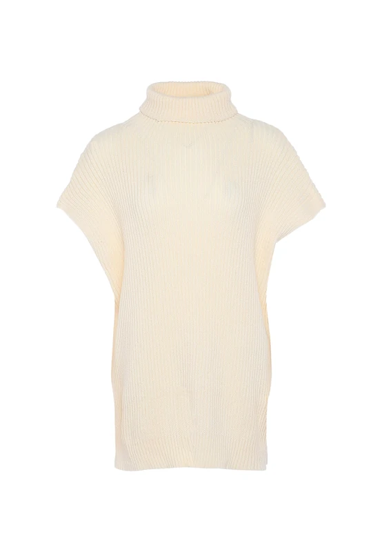 Blonda Women's Sleeveless Knitted Turtleneck Sweater Vest Wool White Size M/L Pullover