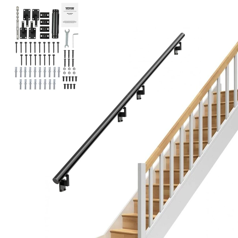VEVOR Handrail Stair Railing, 7 ft, Wall Mount Handrails for Indoor Stairs, Thickened Aluminum Alloy Hand Rail with Installation Kit, 440 LBS Load Capacity Stairway Railing for Outdoor Stairs
