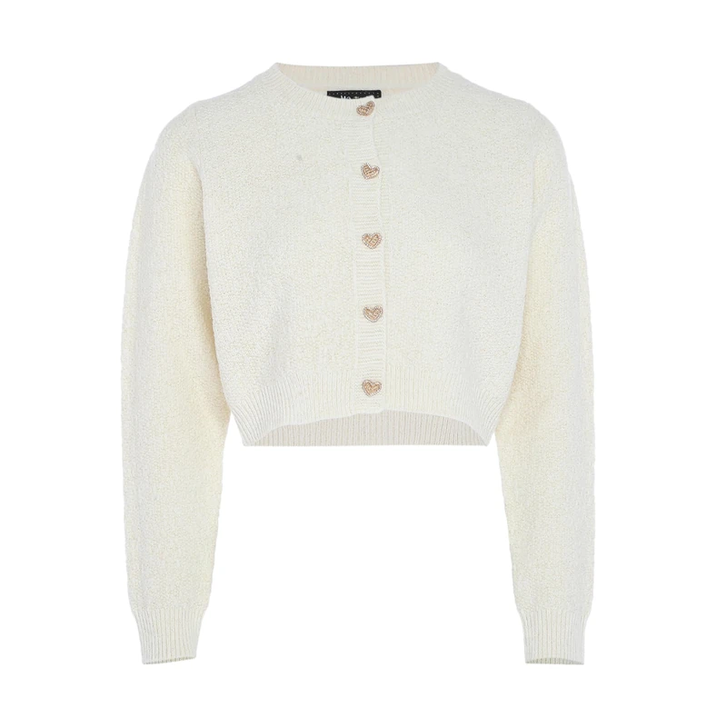 Aleva Women's Elegant Single Breasted Short Cut Cardigan Jumper Wool White Size XL Sweater