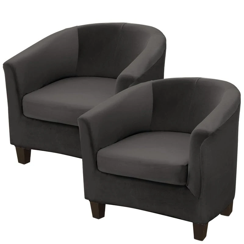 EURHOWING 2 Pieces Tub Chair Covers, Upgraded 2-in-1 Design Stretch Velvet Armchair Sofa Slipcover with Cushion Cover, Non-Slip Sofa and Couch Covers for Club Bucket Chairs