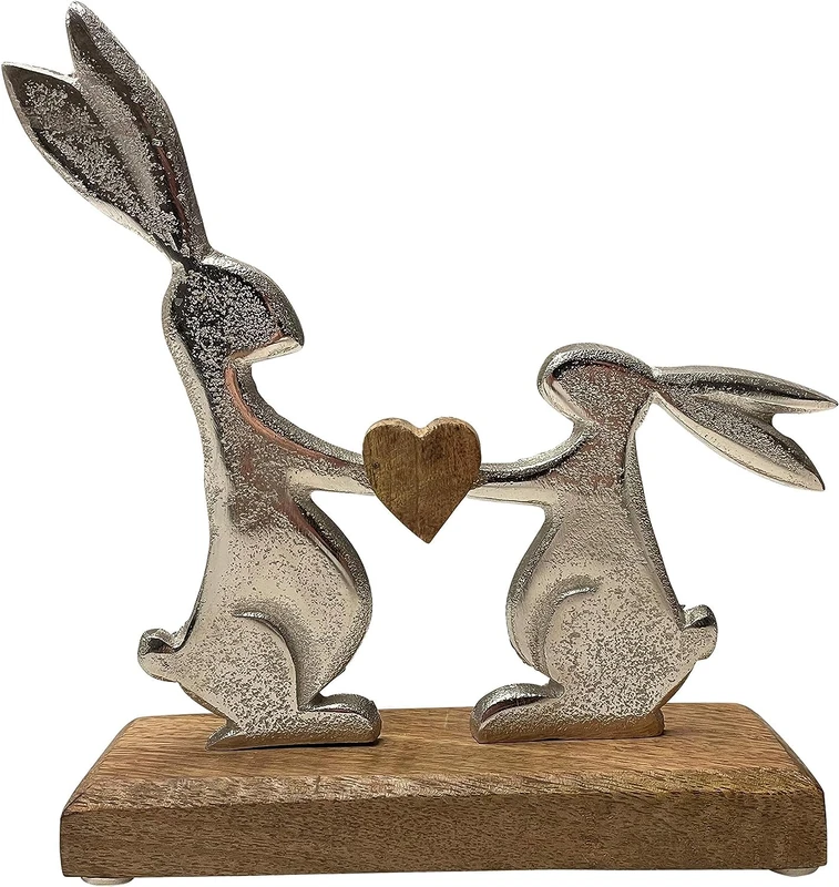 khevga Easter Decoration Figurine Easter Bunny Mango Wood Metal Silver (29 x 29 x 5)
