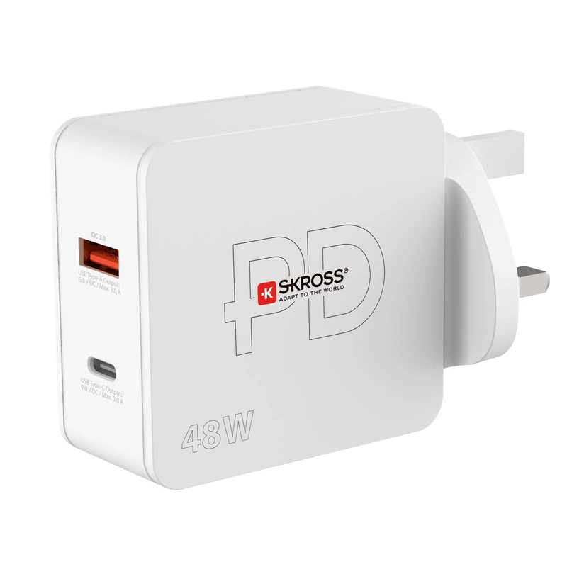 SKROSS USB C Fast Charger, 48W Fast Charging With One USB C and One USB A Port for Laptops, Smartphones, Tablets, and Home Devices