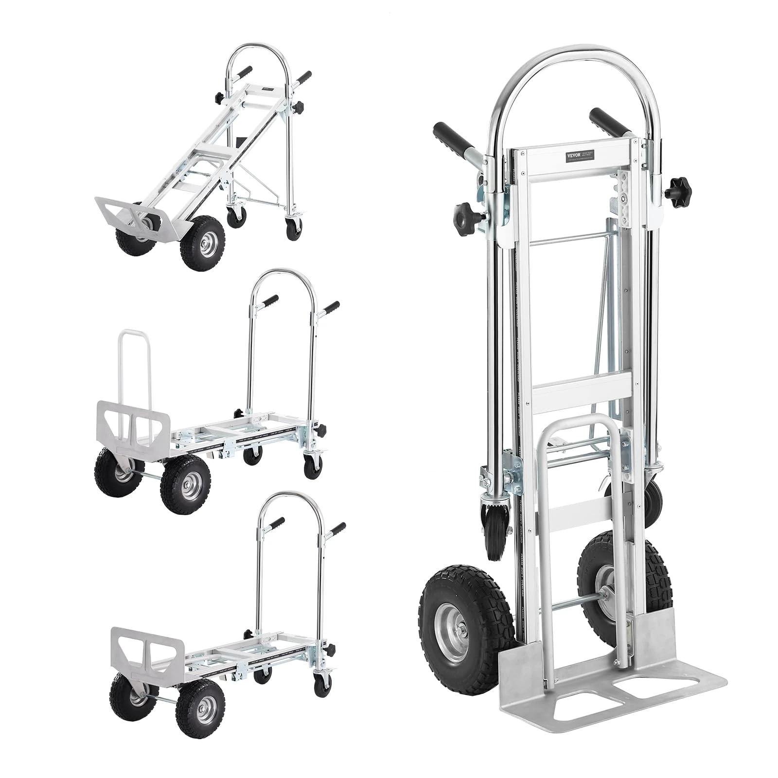 VEVOR Aluminum 4 in 1 Heavy Duty Convertible Folding Hand Truck and Dolly, Utility Cart Converts to Platform Cart with Rubber Wheels, 1000 lbs Load Capacity
