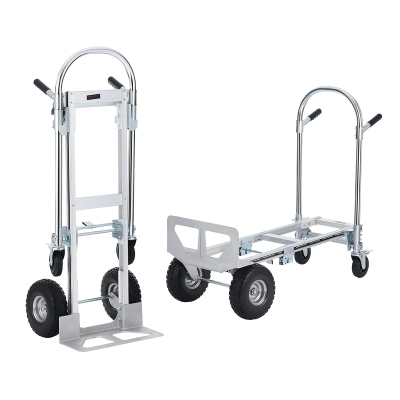 VEVOR Aluminum 2 in 1 Heavy Duty Convertible Folding Hand Truck and Dolly, Utility Cart Converts to Platform Cart with Rubber Wheels, 1000 lbs Load Capacity