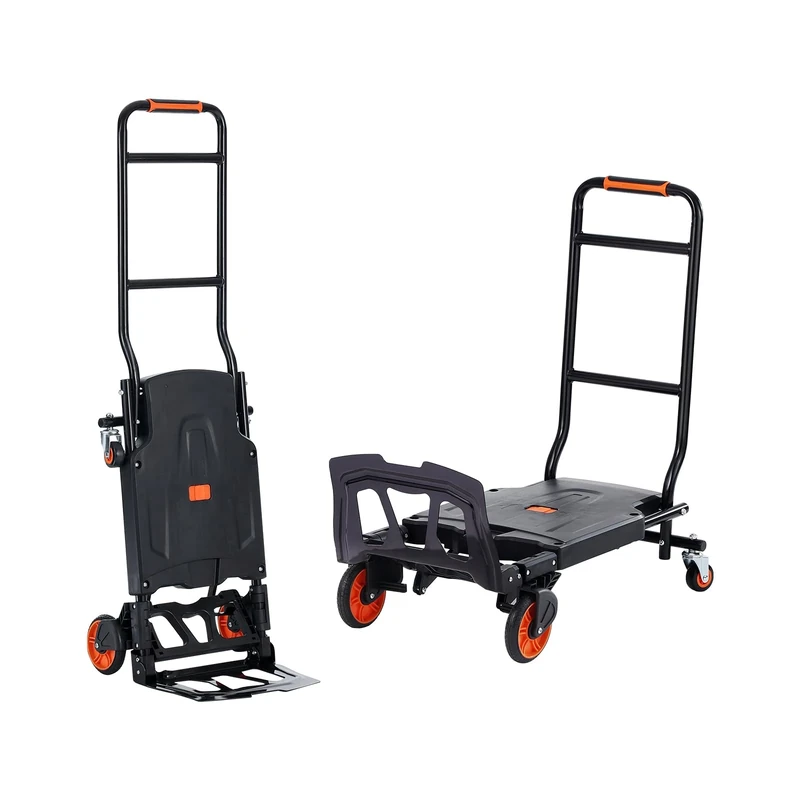 VEVOR 2-in-1 Aluminum Hand Truck - 300 lbs Capacity Convertible Platform Cart and Dolly with Rubber Wheels