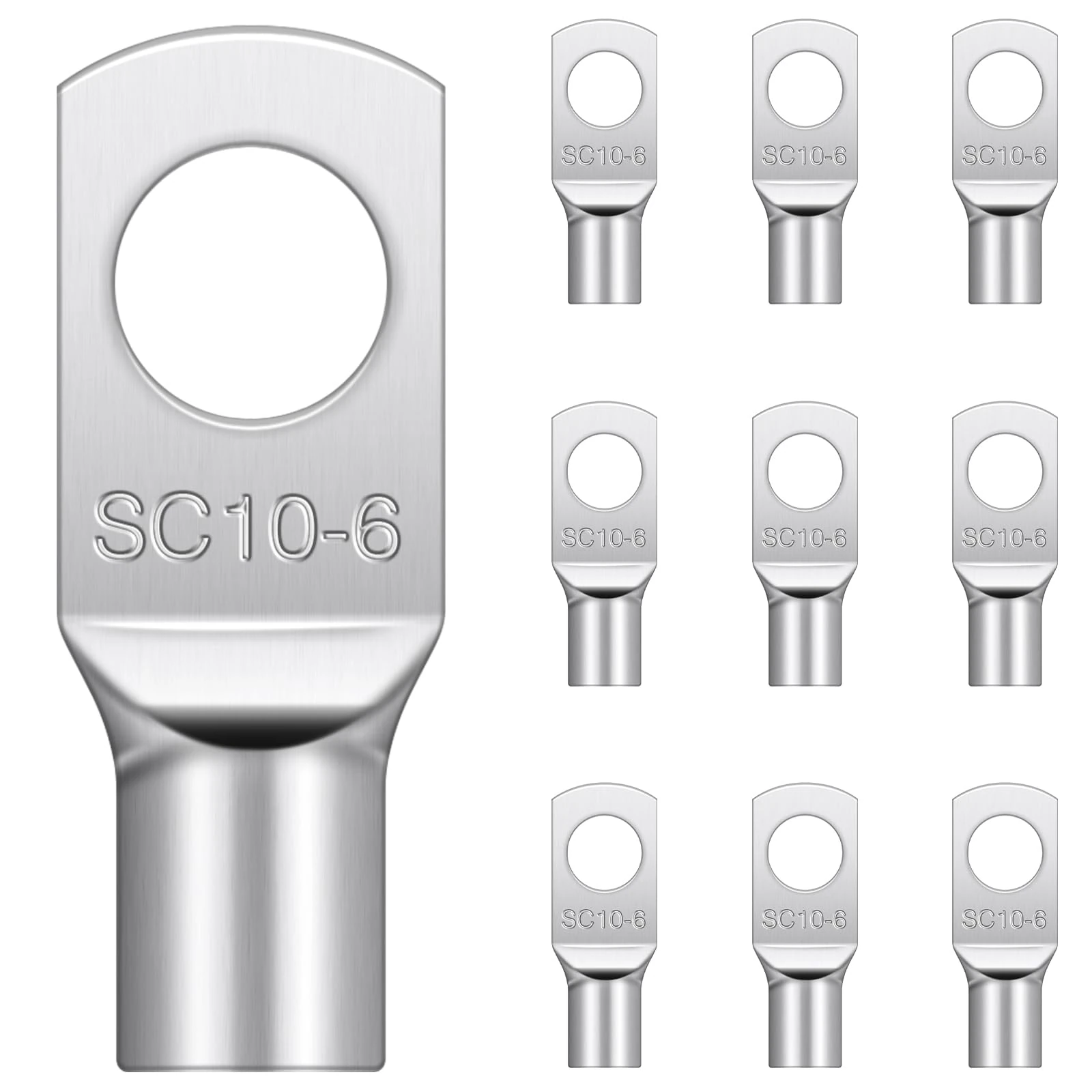 10 Pcs Cable Lugs M6, Hanibos SC10-6 Copper Tube Battery Cable Ends Lugs Battery Terminals Connectors Tinned Copper Crimp Lugs