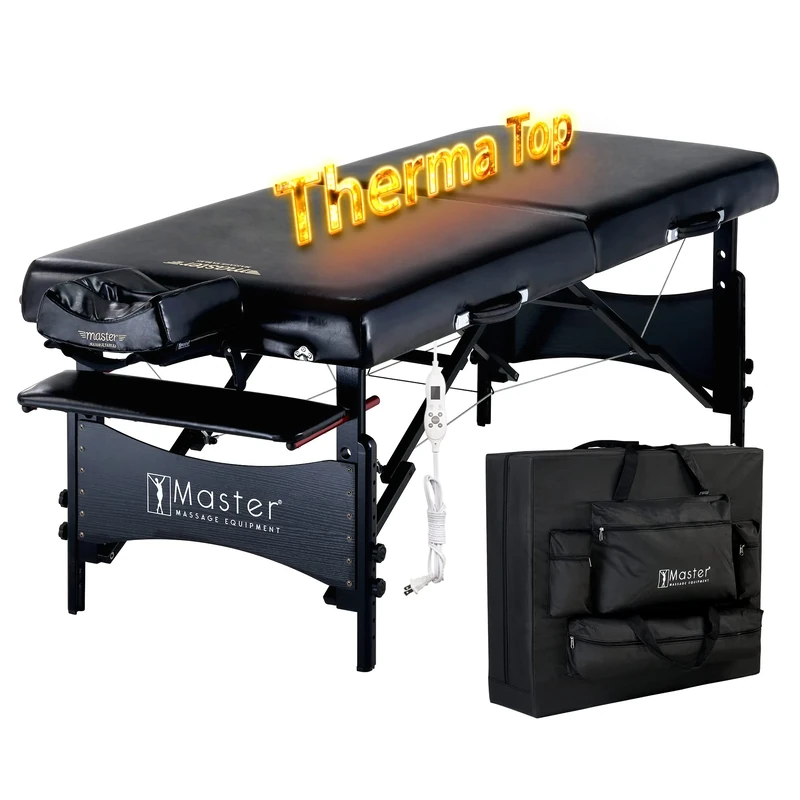 Master Massage 71cm Galaxy Therma Top Portable Massage Table for Professional& Home Use, Adjustable Height Travel Massage Bed, Salon Beauty Spa Tattoo Lash Bed with Accessories (Black)