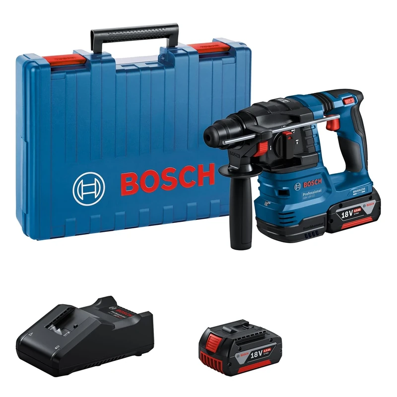 Bosch Professional 18V System Cordless Rotary Hammer GBH 18V-22 (with SDS Plus, Ideal for Drilling 6 mm to 10 mm Holes, incl. 2X 4.0Ah Batteries, Charger GAL 18V-40, Carrying Case)