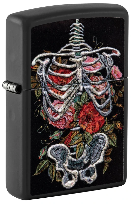 Zippo Windproof Lighter, Skeleton Embroidery Design – Matt Black, Texture Print – Refillable, Reusable, Windproof Design – Comes in Gift Box – Made in USA