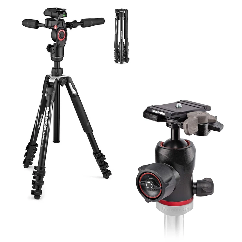 Manfrotto Befree 3-Way Live Advanced Travel VideoTripod Kit, Aluminium with Fluid Head for Camcorders and Compact Photo Fluid Ball Head 494 for Cameras, Photography Accessories for Content Creation