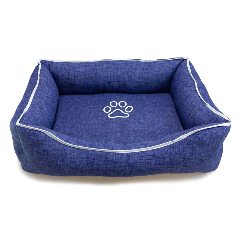 Arquivet Blue Square Dog Bed with Footprint and Piping 70 x 55 x 19 cm