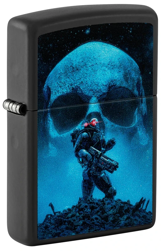 Zippo Windproof Lighter, Space Soldier Design – Matt Black, Black Light – Refillable, Reusable, Windproof Design – Comes in Gift Box – Made in USA
