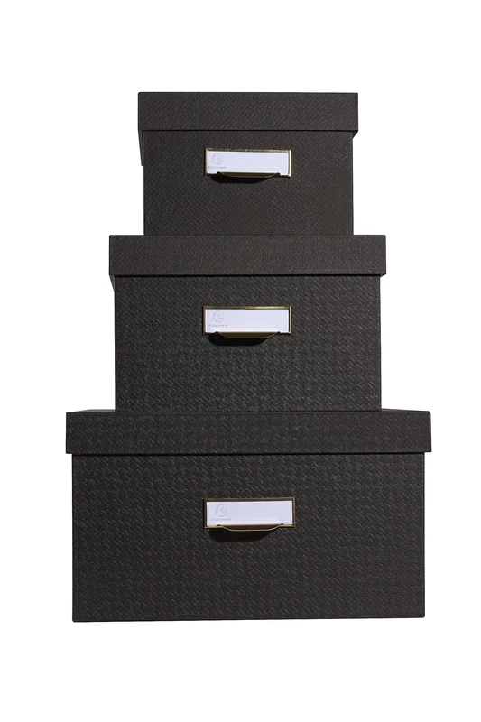 Exacompta - Ref 79601E - Set of 3 Office by Me Nesting Boxes - A4+/A5++ /A6++ - Made of Recycled Cardboard Covered with Black Textile Effect Paper - Label Holder with Rim - Image 1