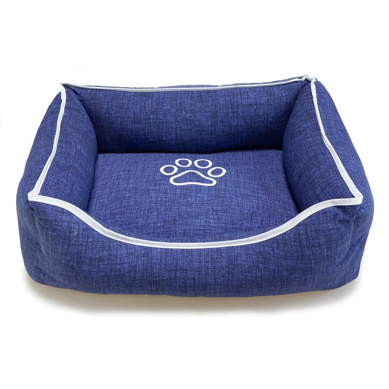 Arquivet - Blue Square Dog Bed with Footprint and Piping, 55 x 46 x 17 cm - Dog Bed - Dog Accessories - Image 1