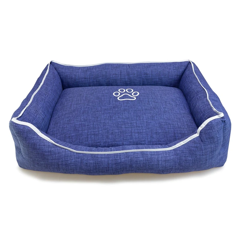 Arquivet - Blue Square Dog Bed with Footprint and Piping, 55 x 46 x 17 cm - Dog Bed - Dog Accessories