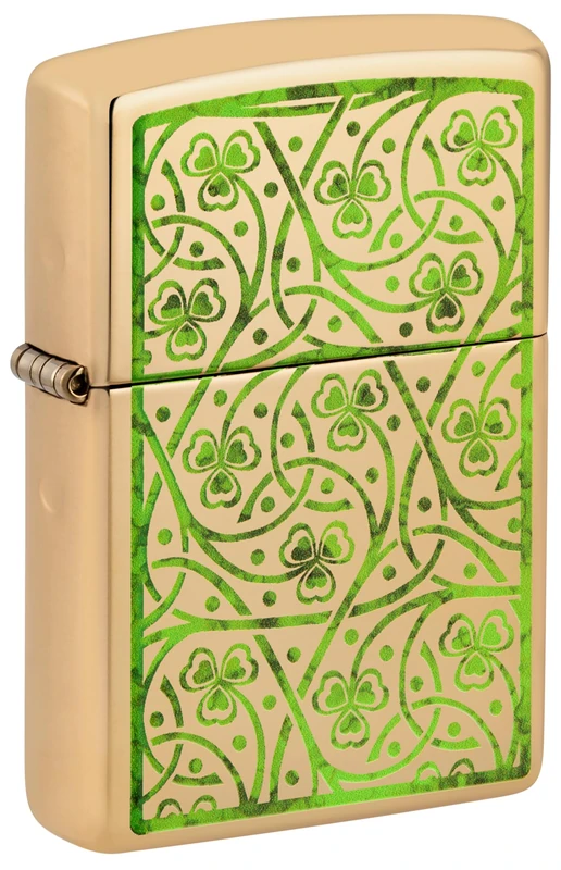 Zippo Windproof Lighter, Clover Leaves Design – High Polished Brass, Fusion – Refillable, Reusable, Windproof Design – Comes in Gift Box – Made in USA