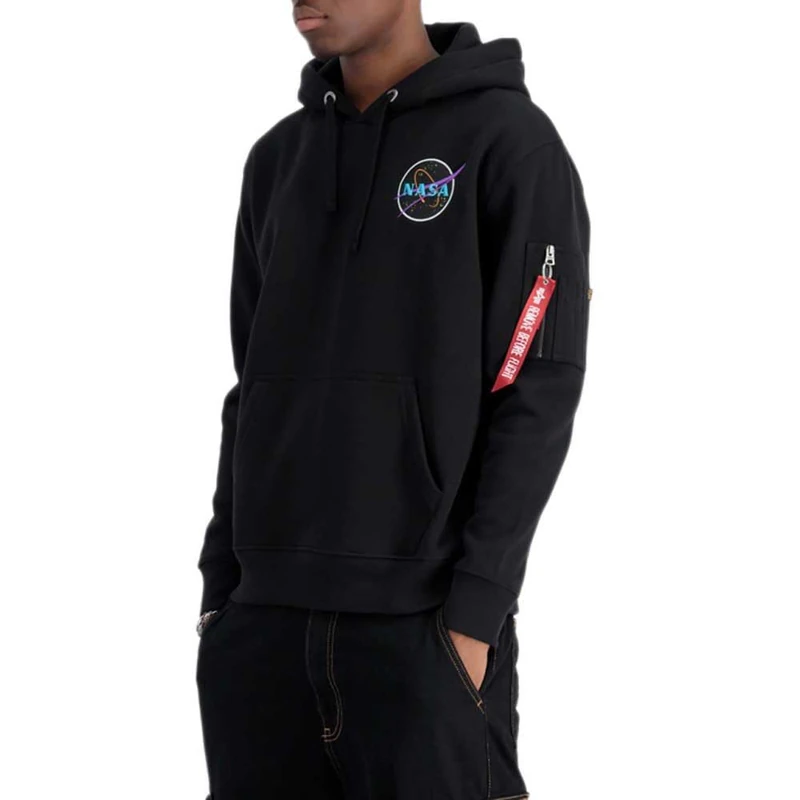 Alpha Industries Men's Space Shuttle Hoody Hooded Sweat Sweatshirt, Black/Neon Purple, XS