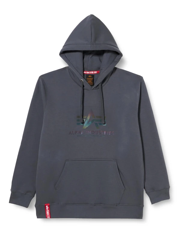 Alpha Industries Basic Hoody Rainbow Ref. Print Hooded Sweat for Men Greyblack