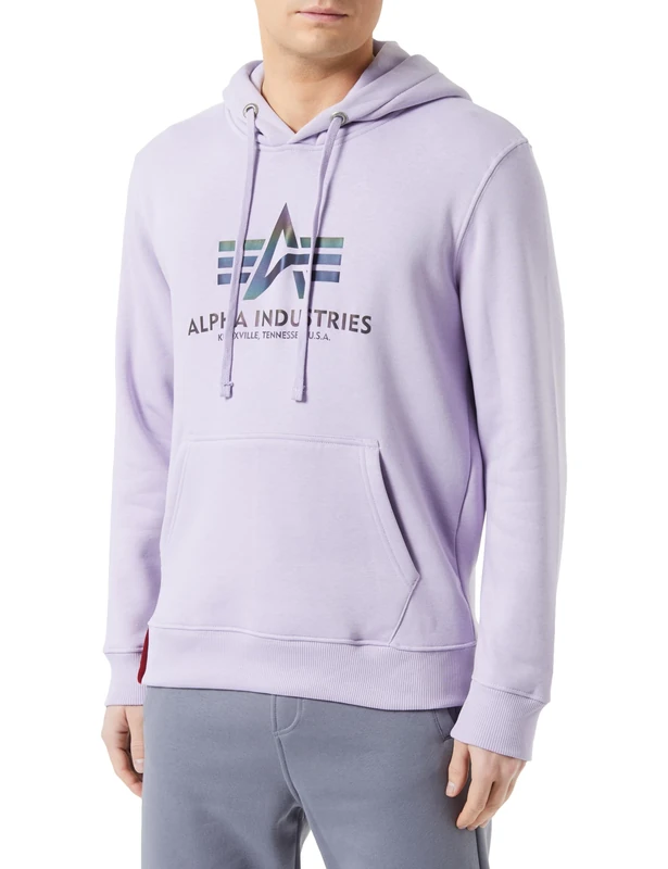 Alpha Industries Men's Basic Hoody Rainbow Ref. Print Hooded Sweat Sweatshirt, Pale Violet, L