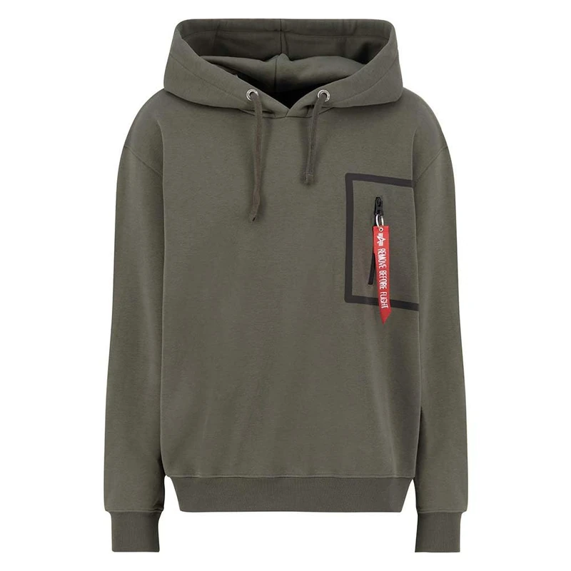 Alpha Industries Men's Taped Pocket Hoody Hooded Sweat Sweatshirt, Dark Olive, XXL