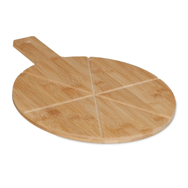Relaxdays Pizza Board, Bamboo, Ø 30 cm, Serving Platter for Cheese & Fruit, for Cutting, with Handle, Round, Natural