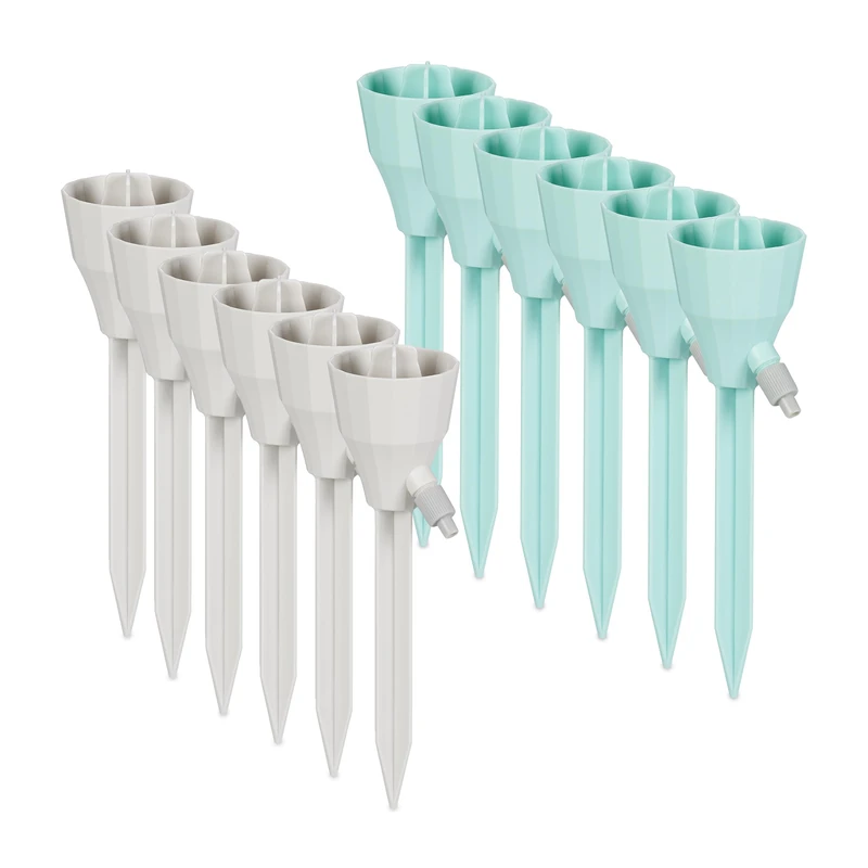 Relaxdays Watering System for Bottles, Set of 12, Automatic Irrigation, Drip Sprinkler with Valve, Grey/Mint