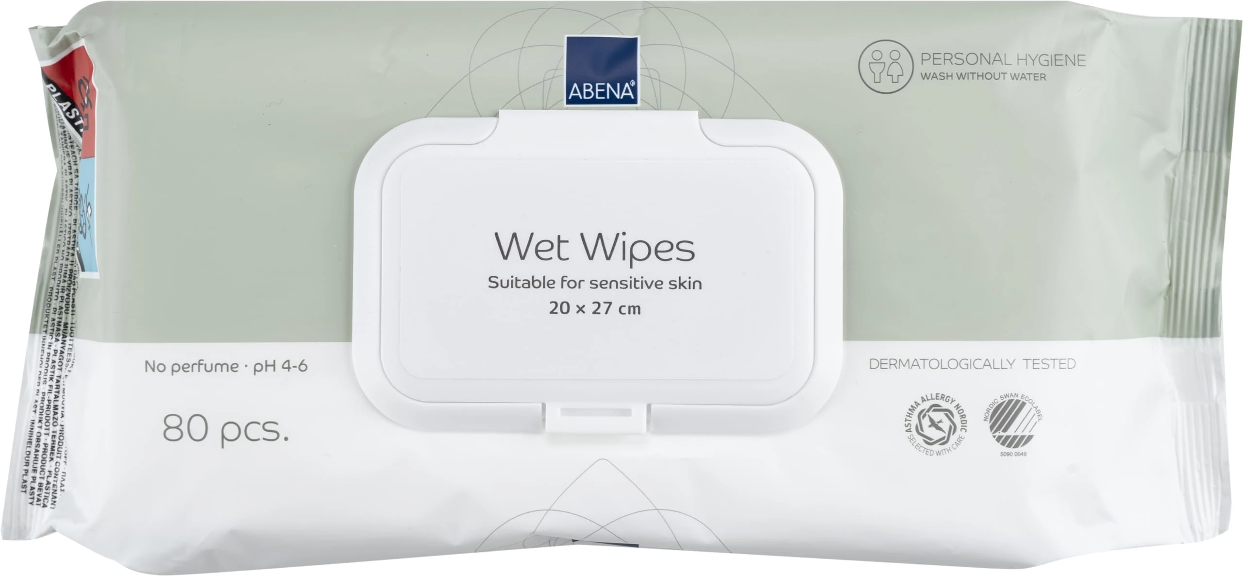 Abena Wet Wipes - Pack of 80 Heavy Duty Incontinence Wipes - Fragrance & Colourant Free, Dermatologically Tested